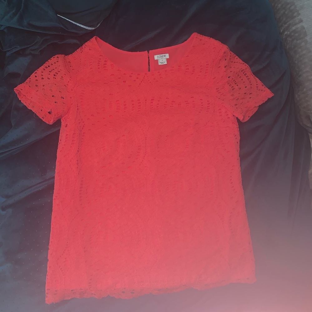 Coral lace jcrew top